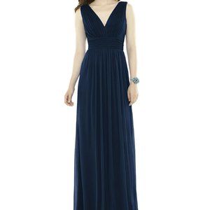 Navy Blue Chiffon Alfred Sung Dress (D719)